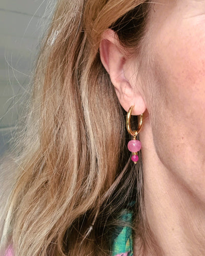 Oorbellen Pink Kiss, toermalijn, jade