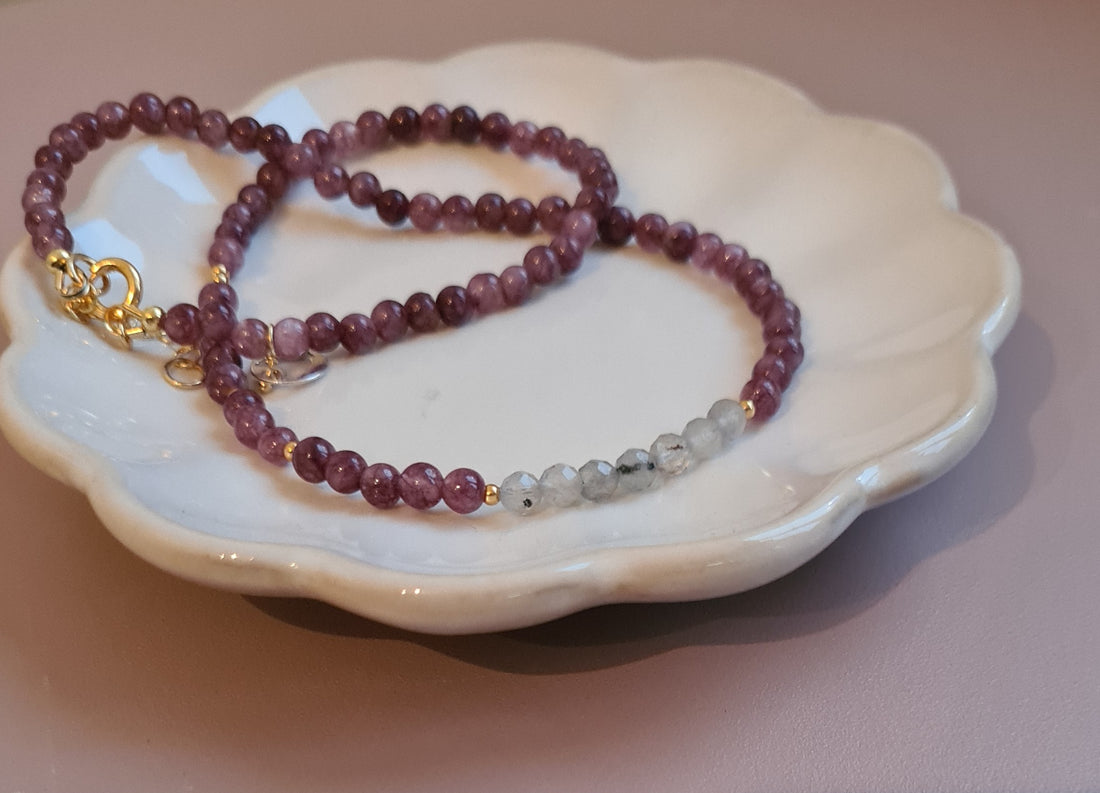 Ketting Quiet Heart, lila lepidoliet, labradoriet