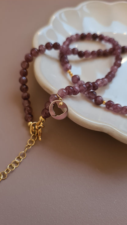 Ketting Quiet Heart, lila lepidoliet, labradoriet