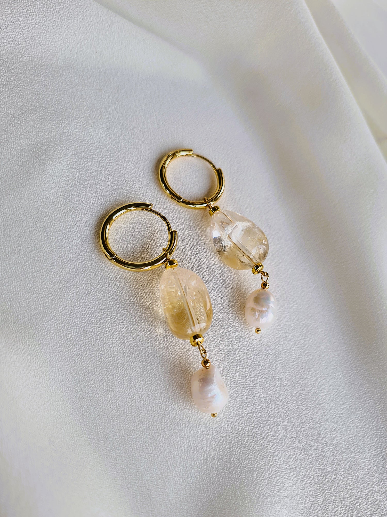 Oorbellen Angels, citrien, parel