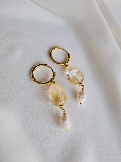 Oorbellen Angels, citrien, parel