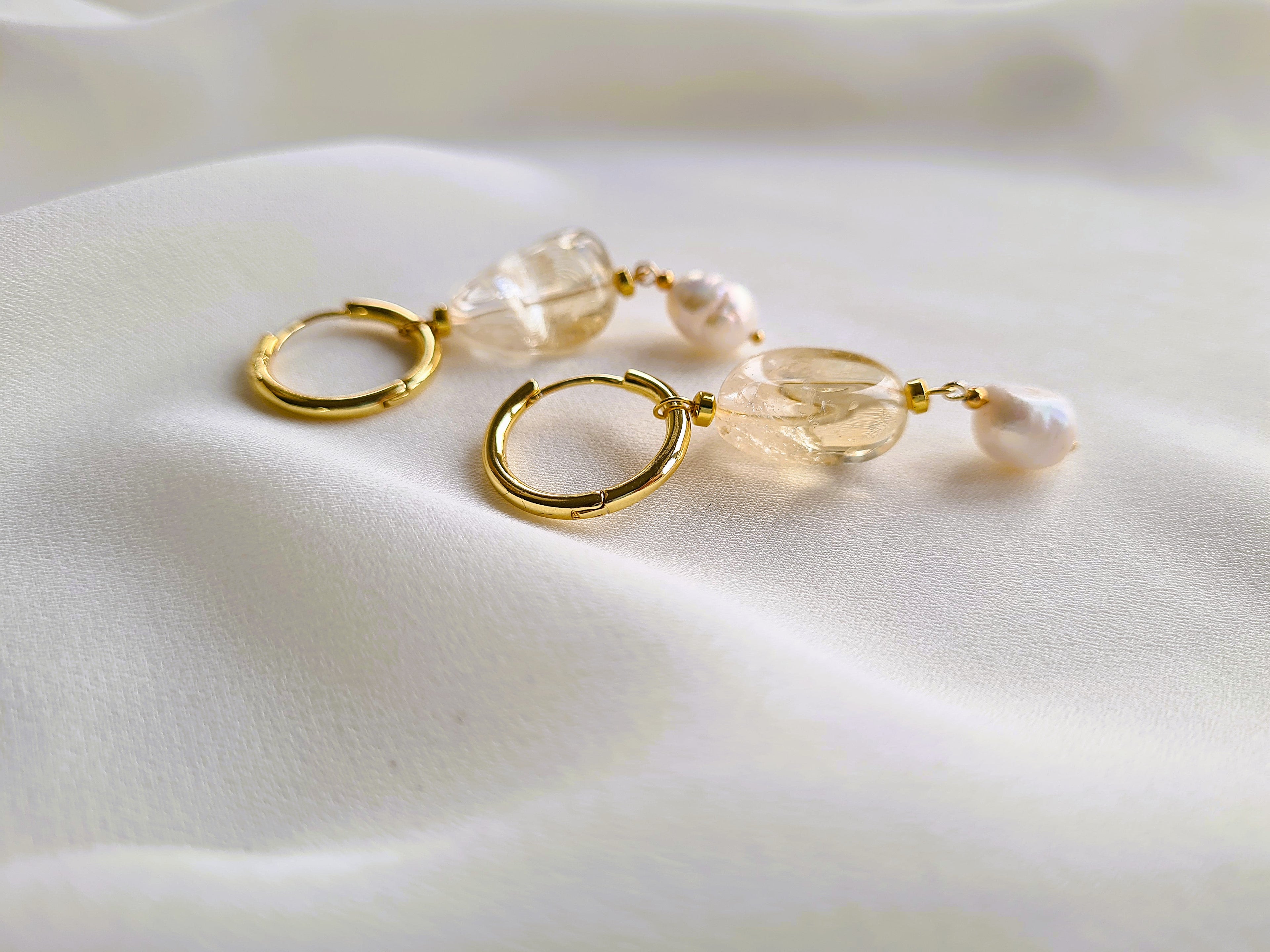 Oorbellen Angels, citrien, parel