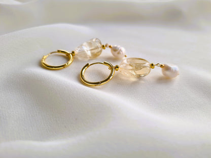 Oorbellen Angels, citrien, parel