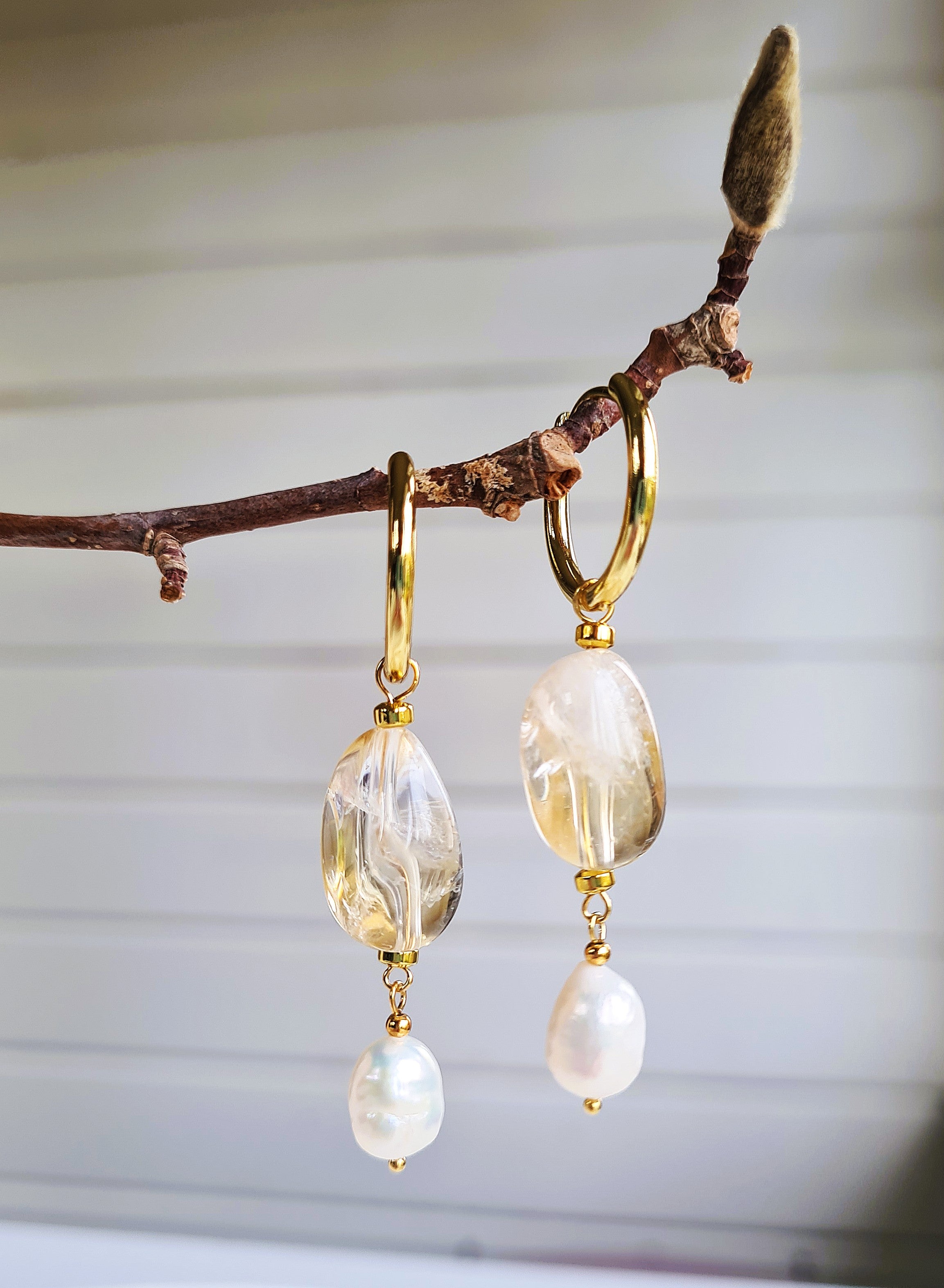 Oorbellen Angels, citrien, parel