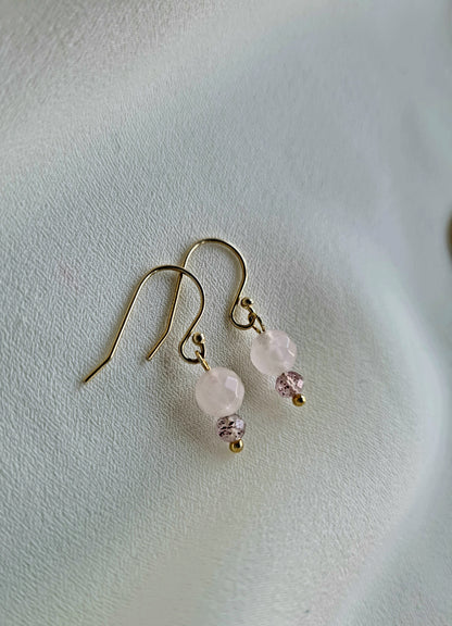 Oorbellen Forever, rozekwarts, aardbeienkwarts