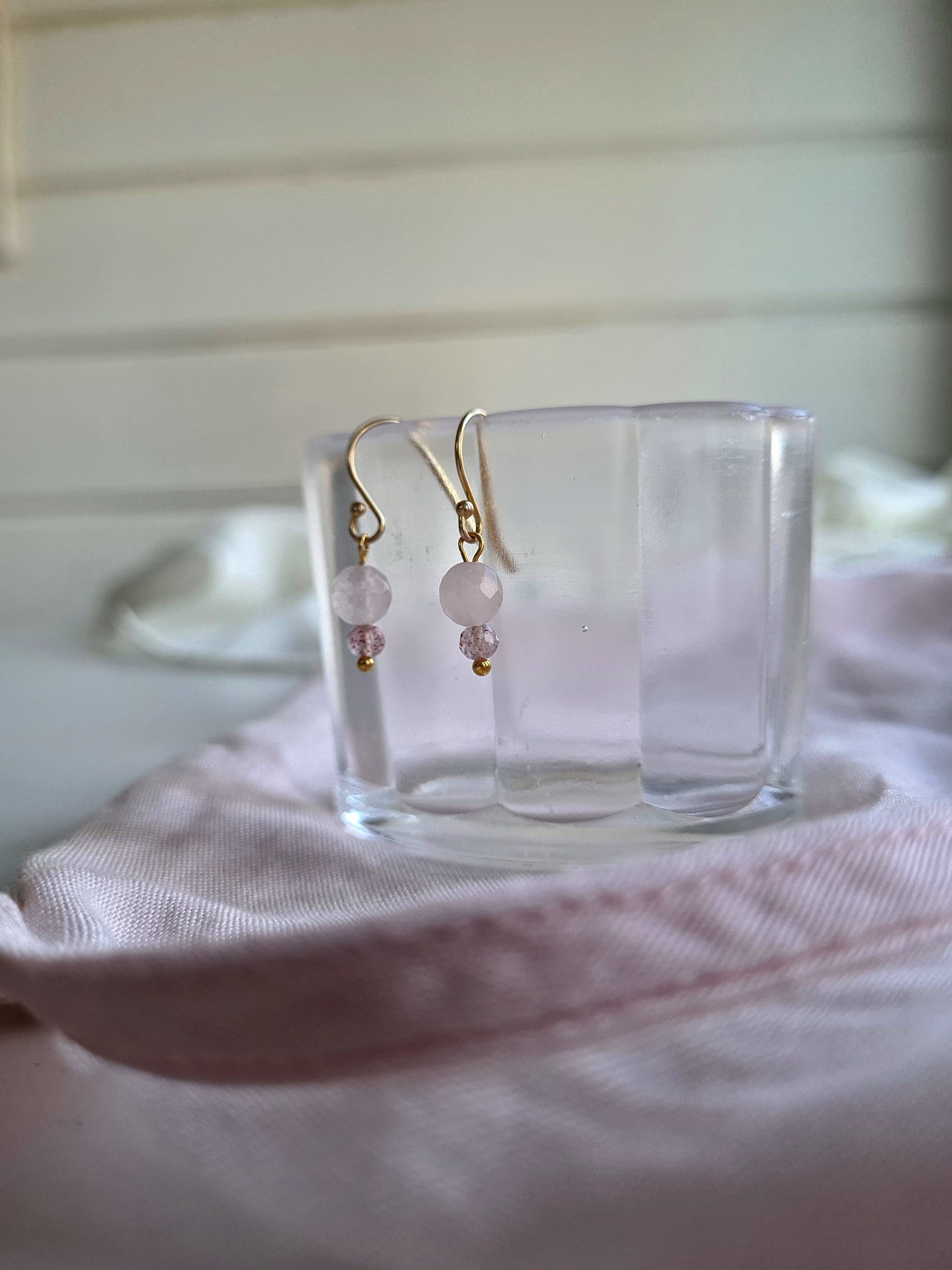 Oorbellen Forever, rozekwarts, aardbeienkwarts