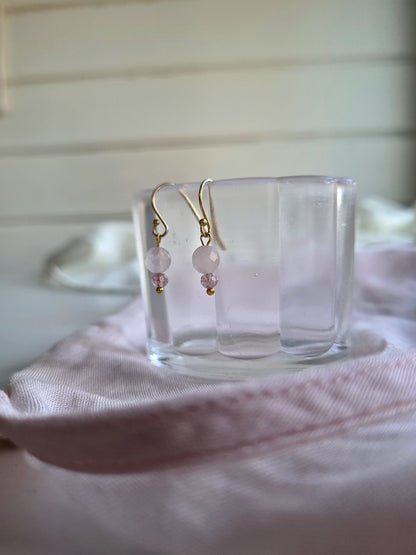 Oorbellen Forever, rozekwarts, aardbeienkwarts