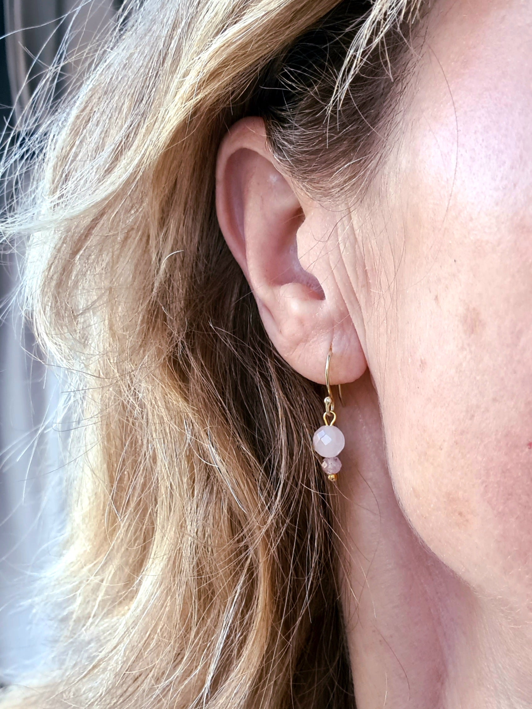 Oorbellen Forever, rozekwarts, aardbeienkwarts