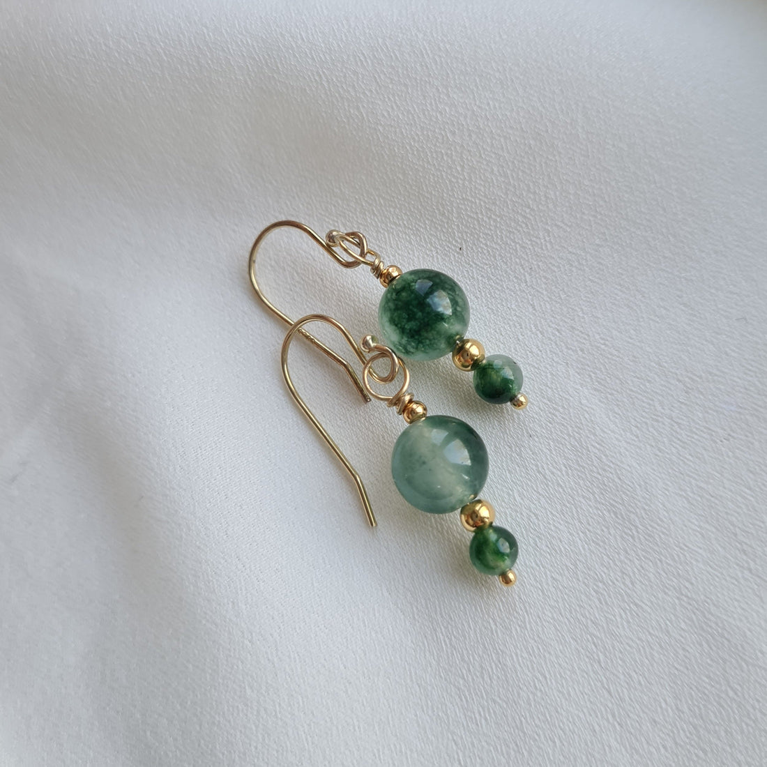 Oorbellen Green Leaf, mos agaat