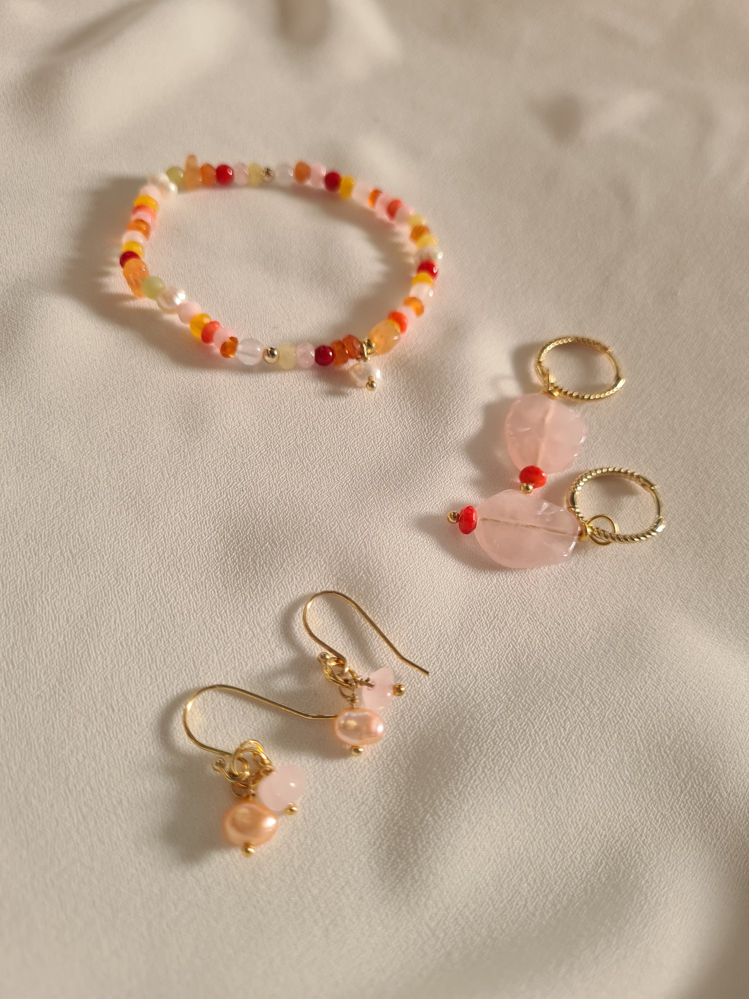 Oorbellen Breezes, rozekwarts, koraal