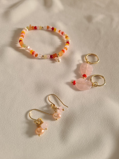 Oorbellen Breezes, rozekwarts, koraal