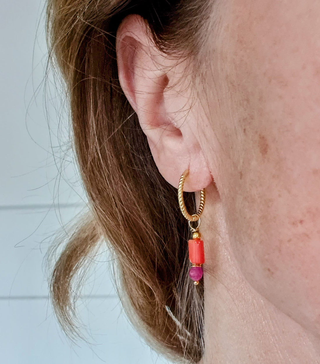 Oorbellen My Way, roze jade, koraal