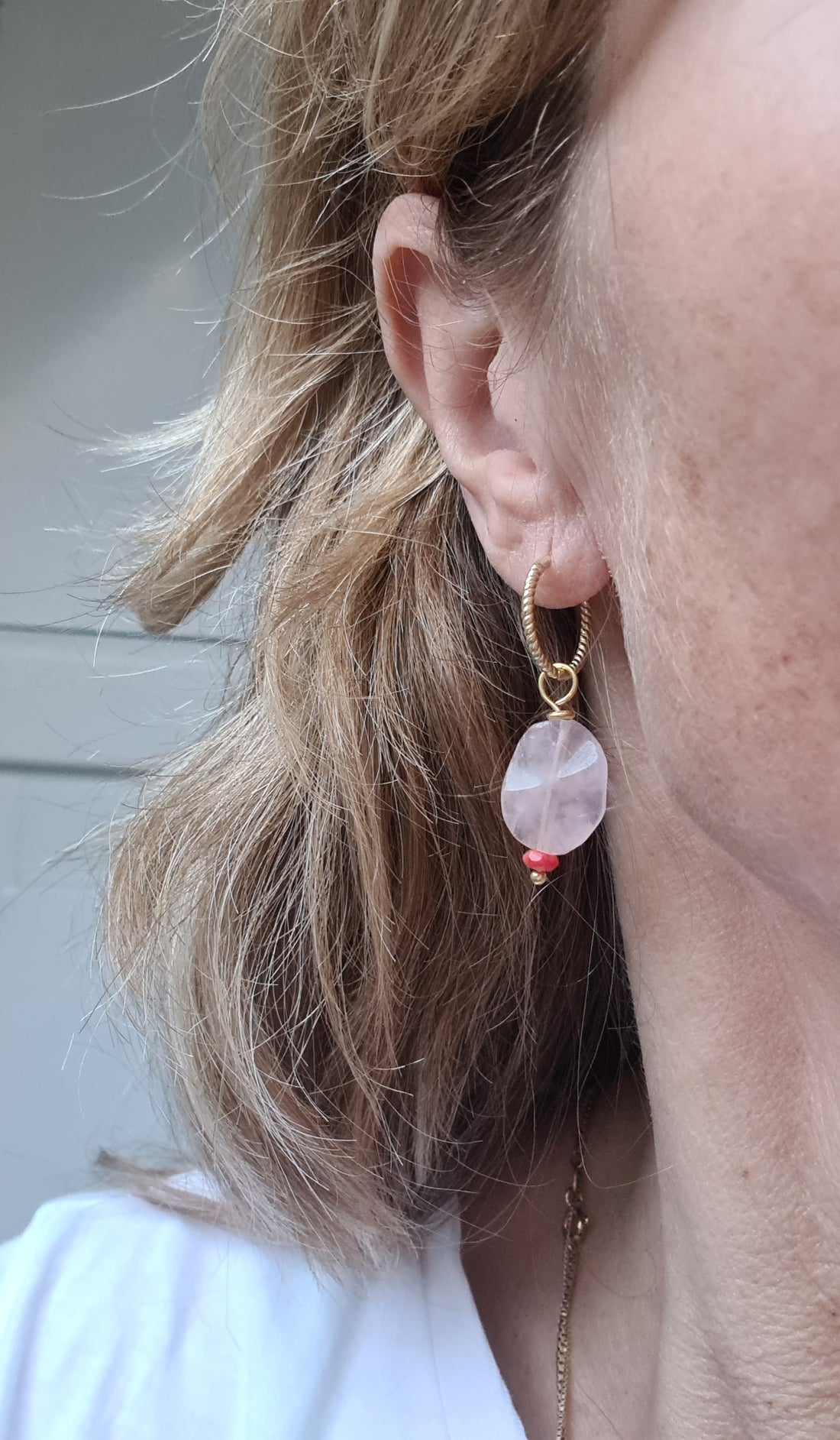 Oorbellen Breezes, rozekwarts, koraal