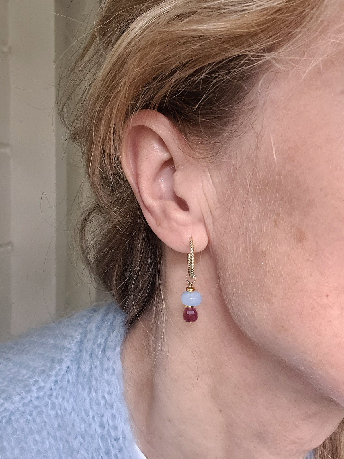 Oorbellen Velvet, chalcedoon, toermalijn