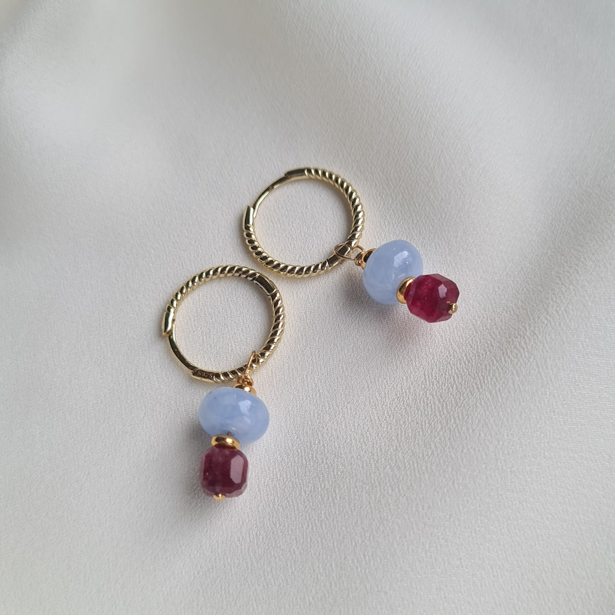 Oorbellen Velvet, chalcedoon, toermalijn
