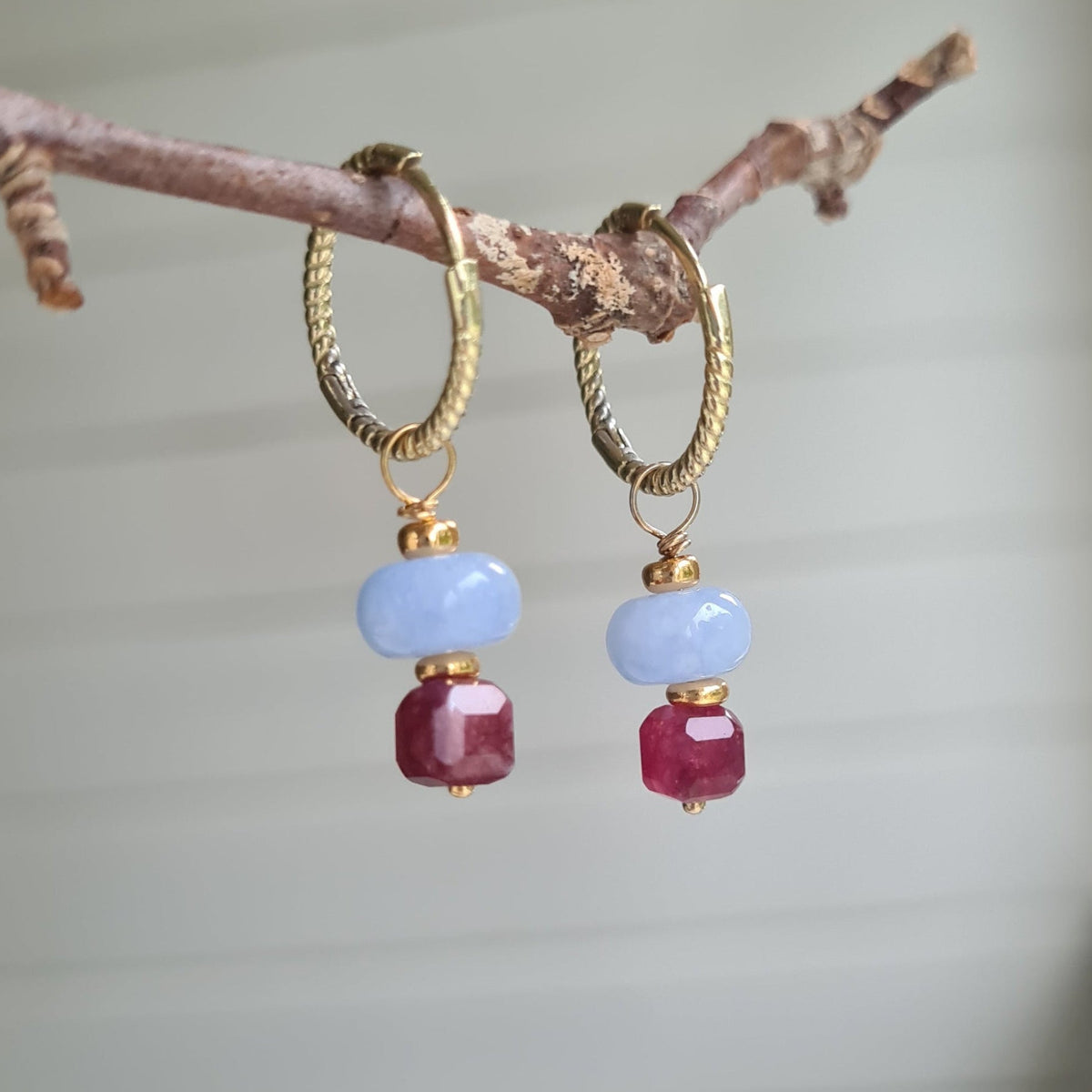 Oorbellen Velvet, chalcedoon, toermalijn