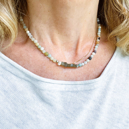 Set Ketting &amp; Armband  Liefde &amp; Vriendschap, amazoniet, labradoriet, parel
