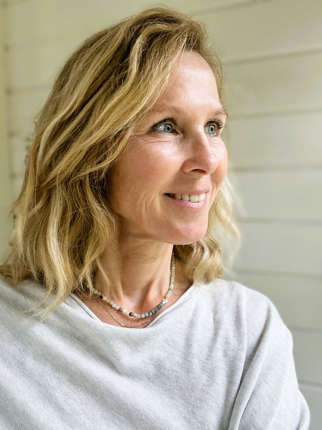 Ketting  Liefde &amp; Vriendschap, amazoniet, labradoriet, parel