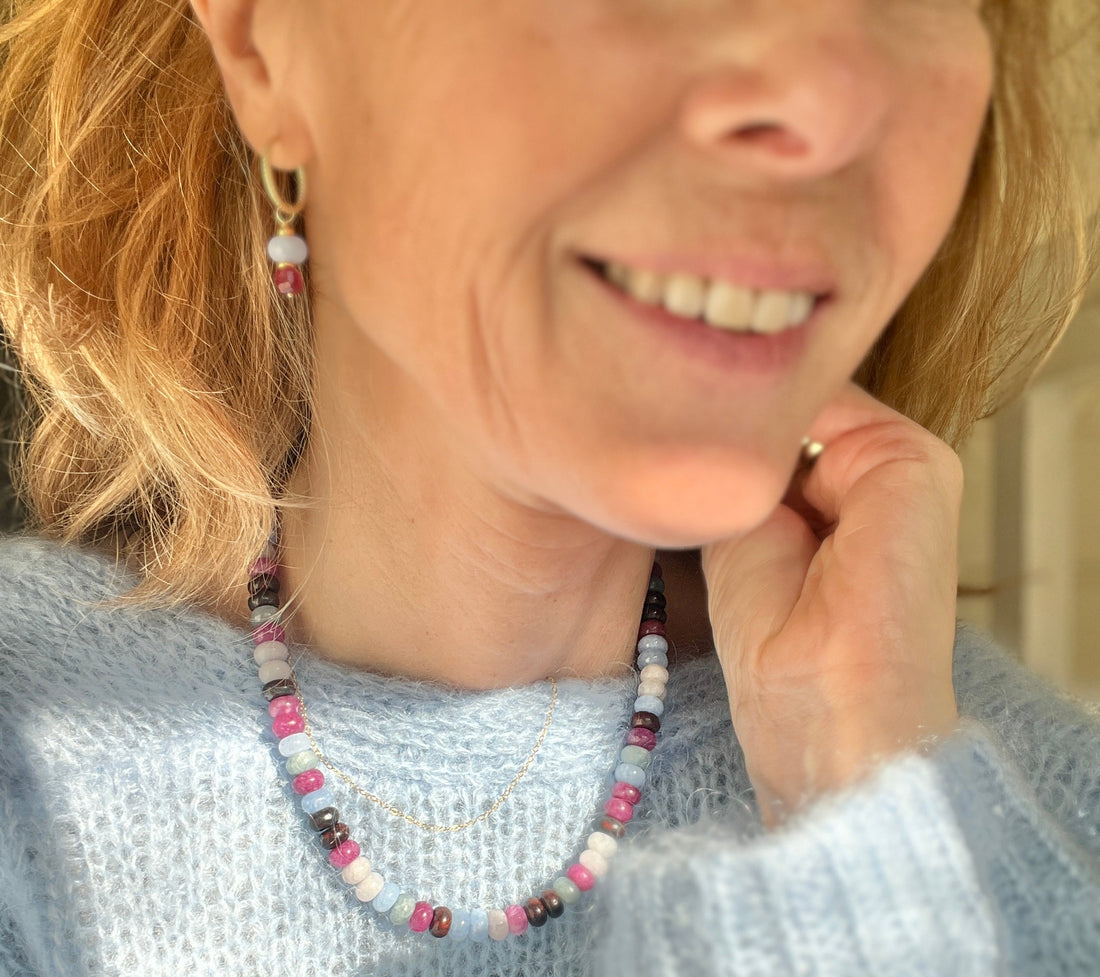 Set Velvet, ketting&amp;oorbellen toermalijn, agaat