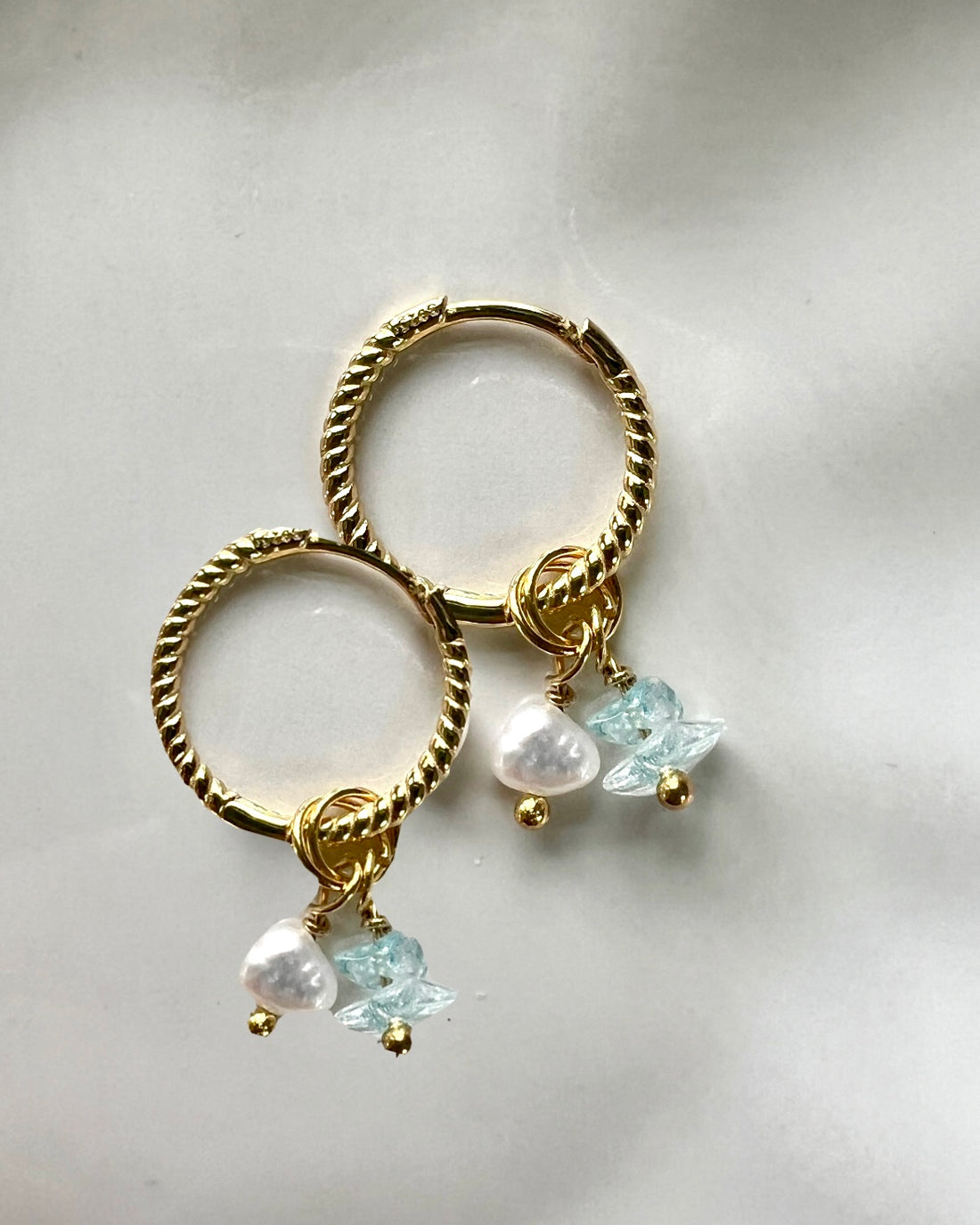 Oorbellen Fresh in March, aquamarijn, parel