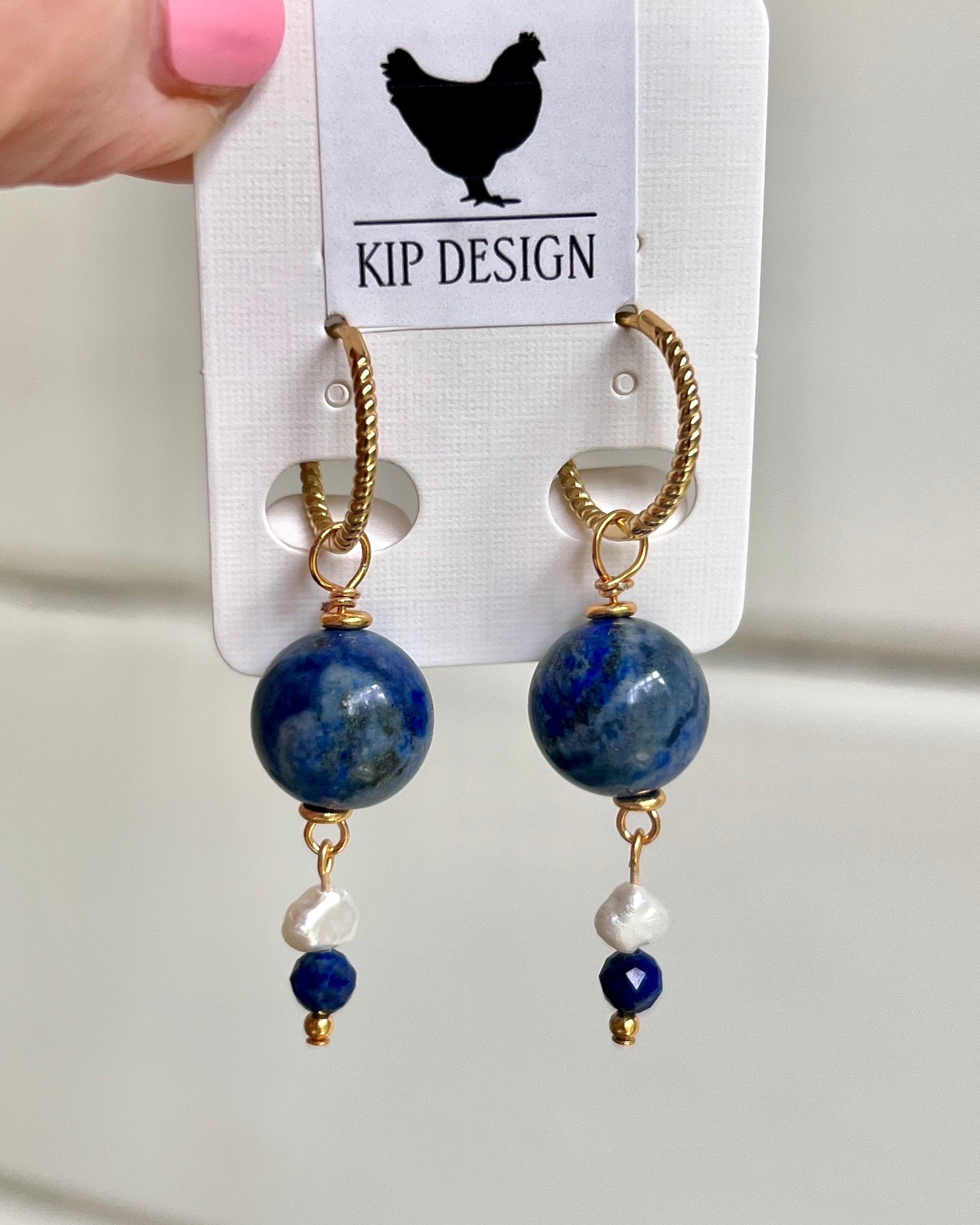 Oorbellen Oase, blauwe lapis lazuli, parel