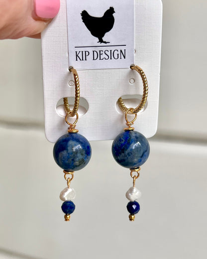 Oorbellen Oase, blauwe lapis lazuli, parel