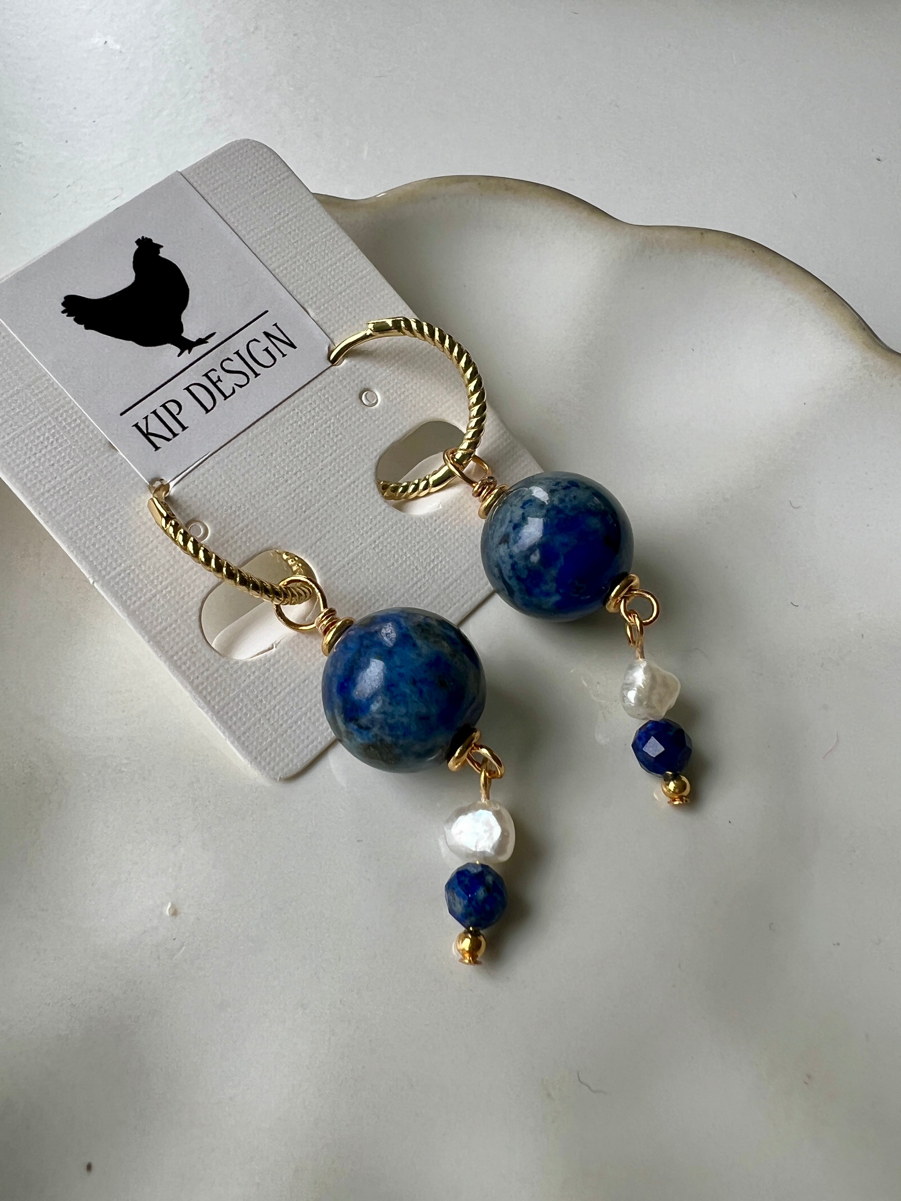 Oorbellen Oase, blauwe lapis lazuli, parel
