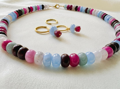 Set Velvet, ketting&amp;oorbellen toermalijn, agaat