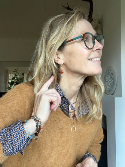 Oorbellen Bisous, carneool, blauwe toermalijn, calciet