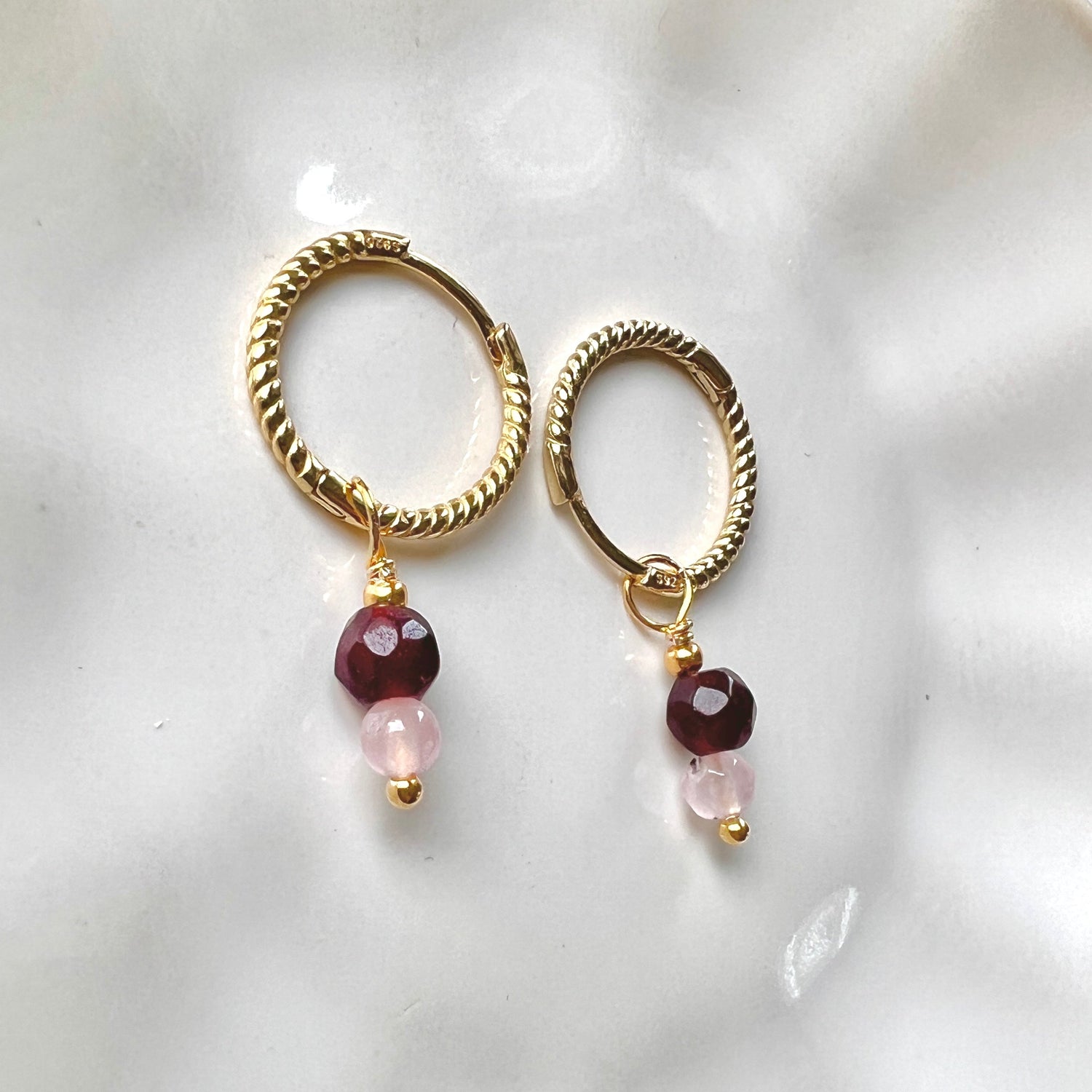 Oorbellen Spirit of Love, granaat, rozekwarts