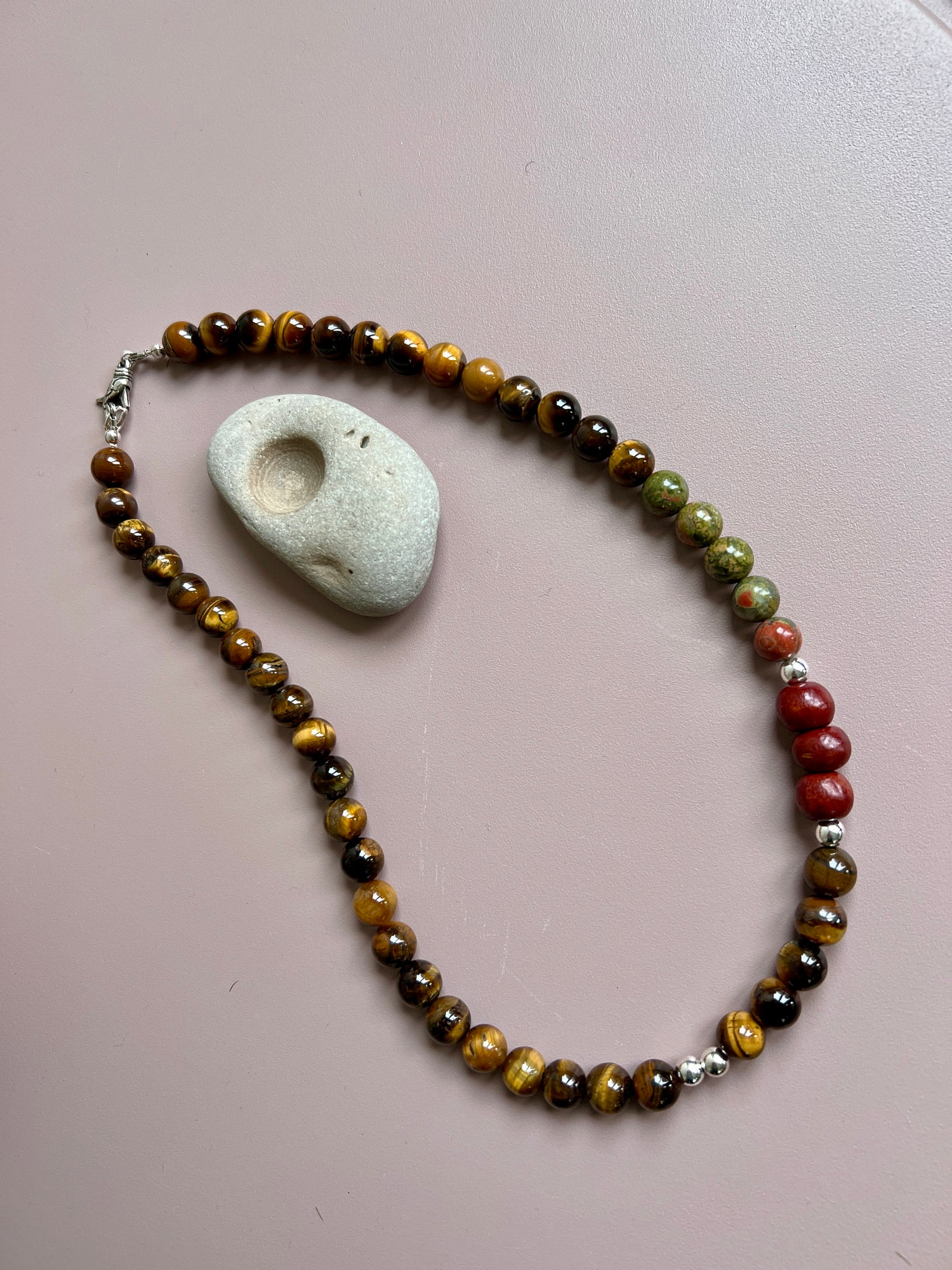 Ketting Hidden Trees, tijgeroog, groene unakiet, hout