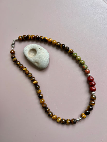 Ketting Hidden Trees, tijgeroog, groene unakiet, hout