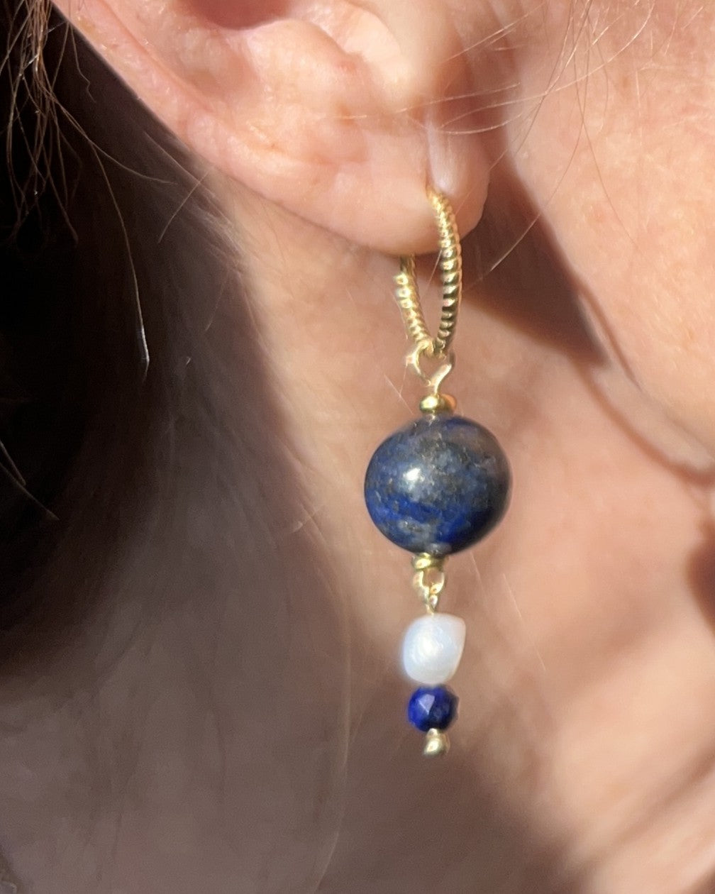 Oorbellen Oase, blauwe lapis lazuli, parel