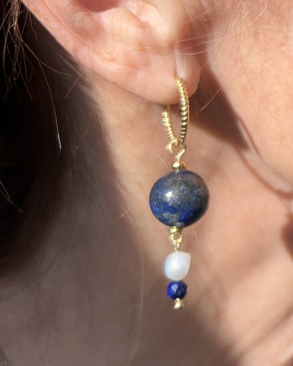 Oorbellen Oase, blauwe lapis lazuli, parel