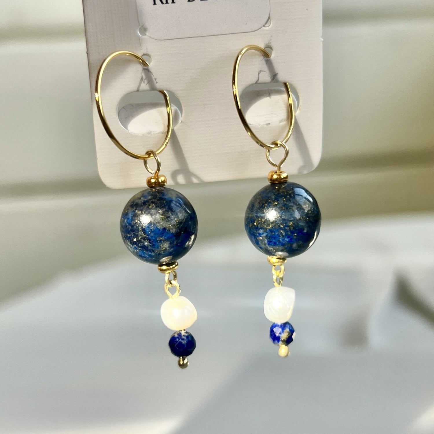 Oorbellen Oase, blauwe lapis lazuli, parel