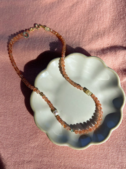 Ketting Sunshine, zonnesteen, parel