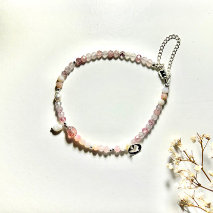 Armband Pearl Dreams, aardbeienkwarts, parel, opaal