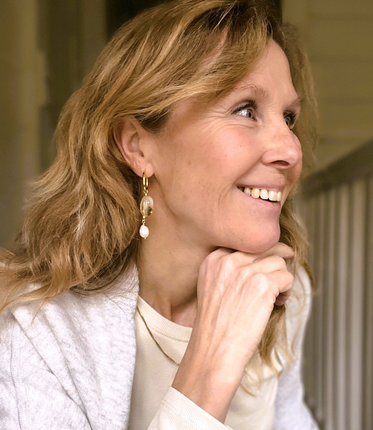 Oorbellen Angels, citrien, parel