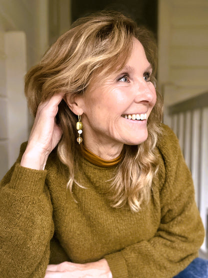 Oorbellen Green Olives, groene opaal, toermalijn, parel