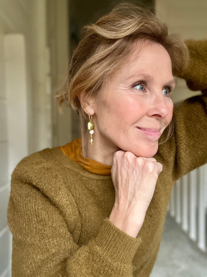 Oorbellen Green Olives, groene opaal, toermalijn, parel