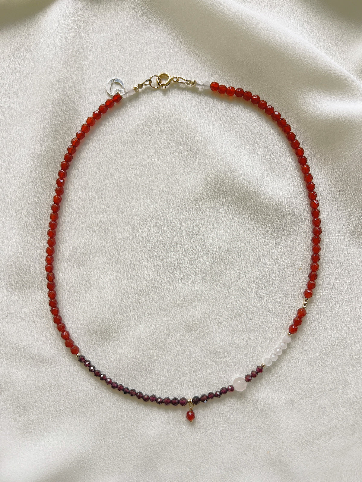 Ketting Breeze, granaat, carneool en rozekwarts