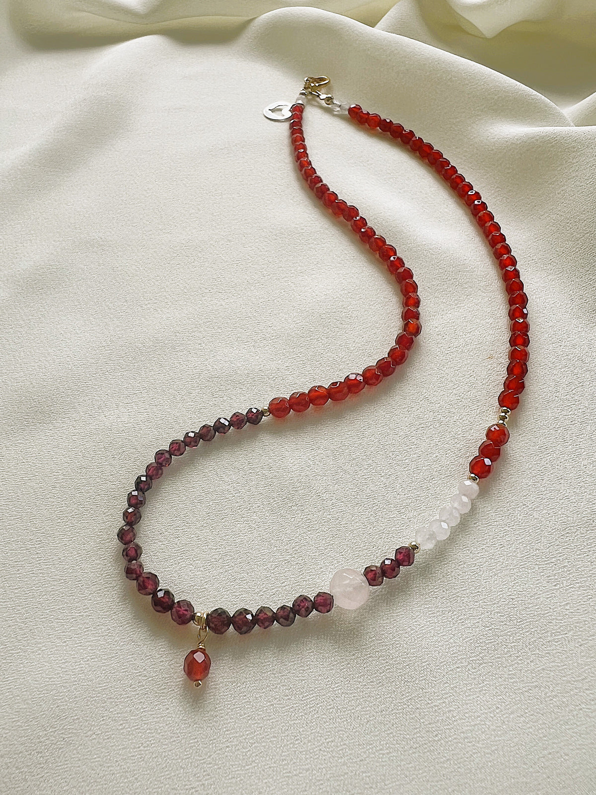 Ketting Breeze, granaat, carneool en rozekwarts