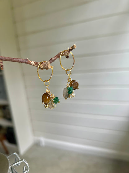 Oorbellen Glorious Green, parel, tijgeroog, groene jade, labradoriet