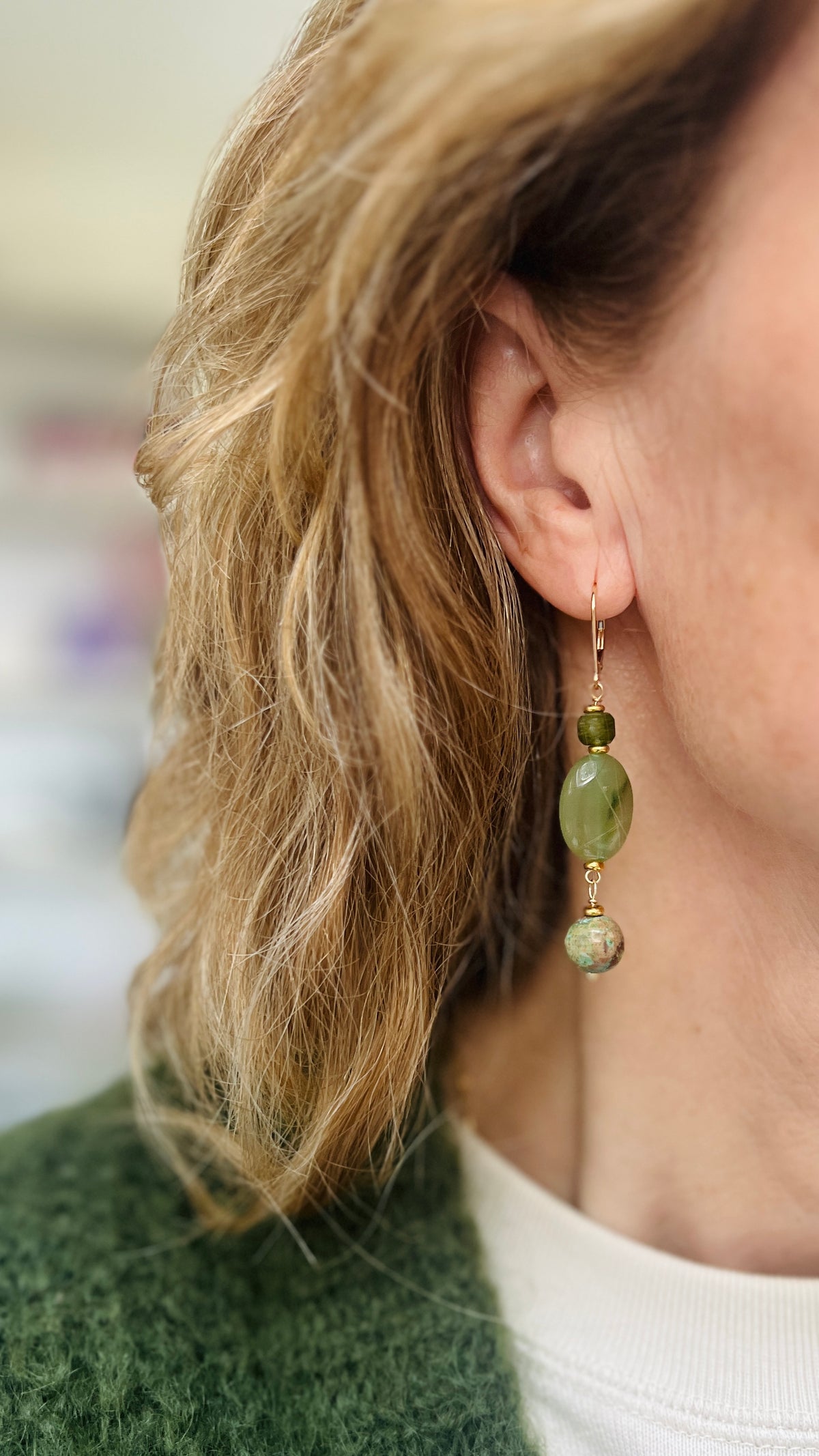 Oorbellen Green Touch, groene agaat, toermalijn