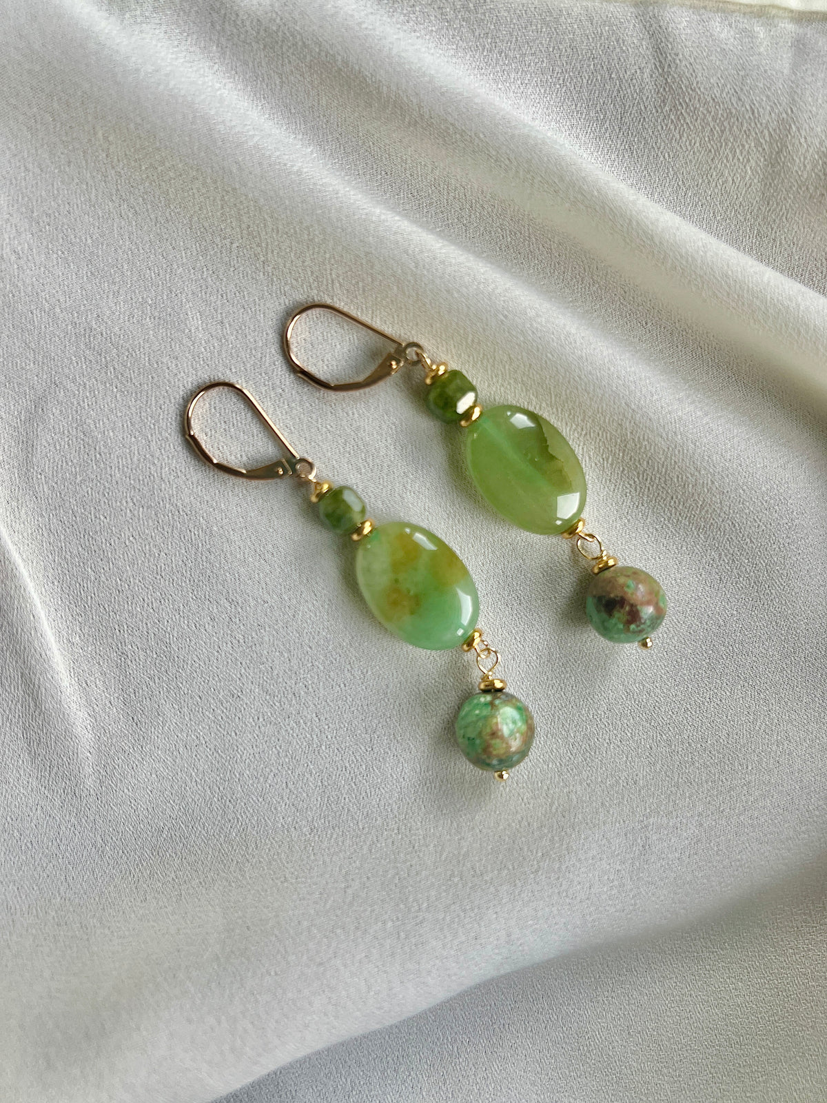 Oorbellen Green Touch, groene agaat, toermalijn