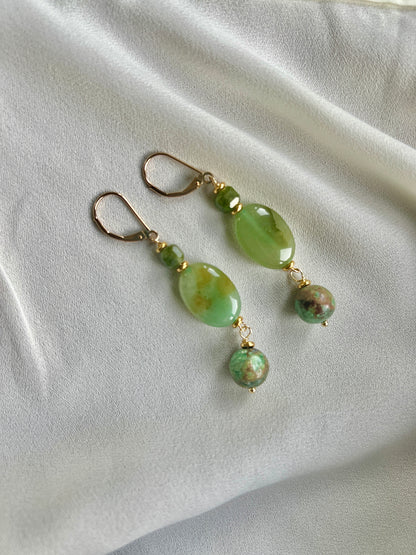 Oorbellen Green Touch, groene agaat, toermalijn