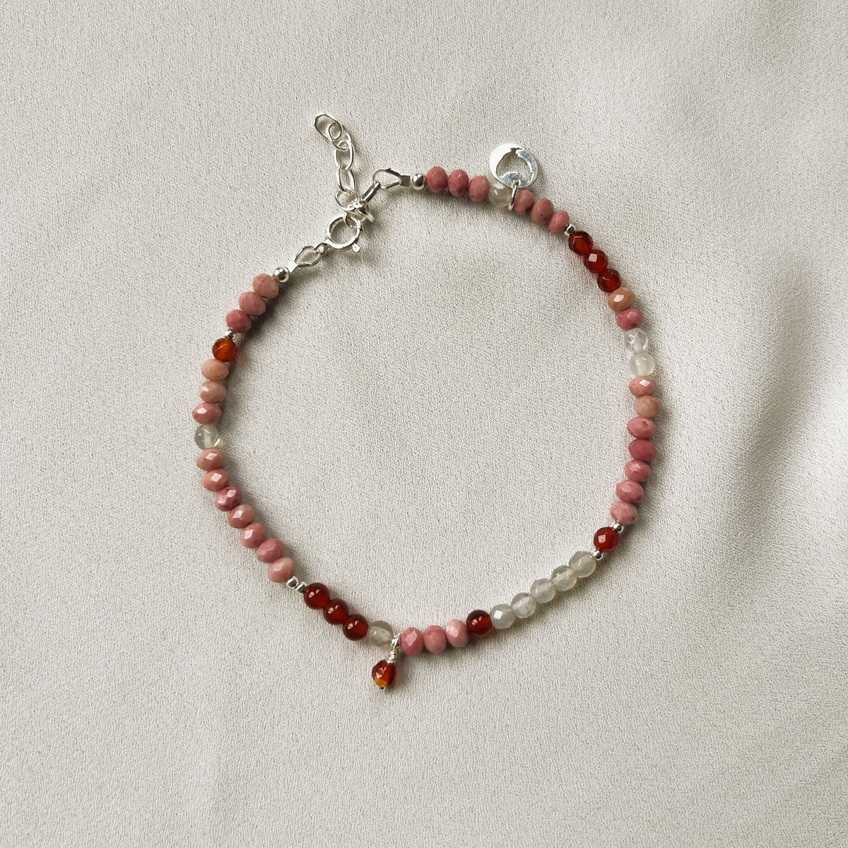 Armband Enjoy, roze rhodoniet, agaat, carneool