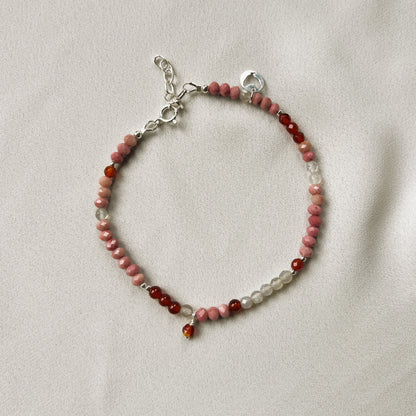 Armband Enjoy, roze rhodoniet, agaat, carneool