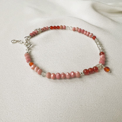 Armband Enjoy, roze rhodoniet, agaat, carneool