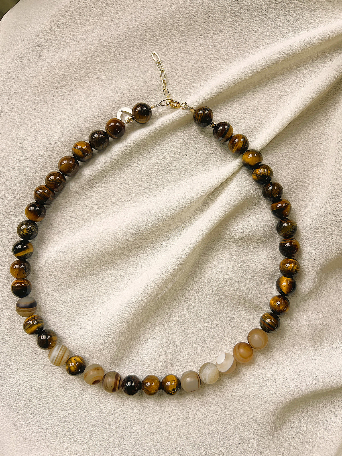 Ketting Golden Brown, tijgeroog, agaat